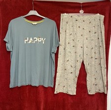 M&S Beautiful Cotton Rich Happy Slogan Pyjamas Set. Size L or UK16/18.