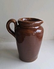 Old Stoneware Jug - Brown Glossy Glaze. 9cm Tall. PM Makers Initials To Bas