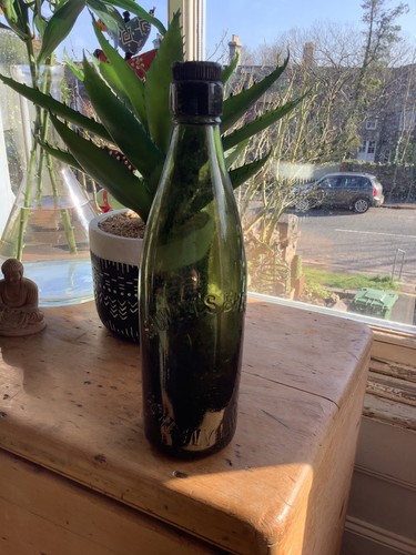 Vintage old green glass bottle - old,
