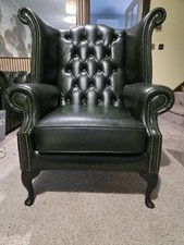 Knightsbridge Chesterfield Wing-back Armchair & Stool  - Green - Location WA12