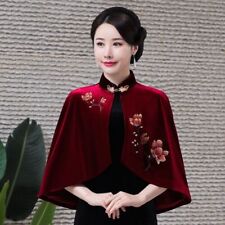 Ladies Embroidery Velvet Shawl Retro Cloak Capelet Shrug Bolero Cardigan Elegant