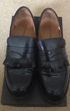 Whistles Kalo Navy Leather Fringe Loafer Shoes, Size UK 6.5
