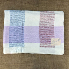 VINTAGE CHECKED BLANKET BY SWANDO BRITISH MADE WOOL BABY COT PRAM LAP THROW