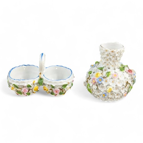 Porcelain encrusted vase and - encrusted,