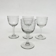 Antique Edwardian Glasses Pall Mall Grecian Glass Sherry x 4,needle Etched c1910