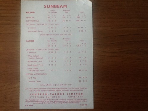 Sunbeam rapier price - rapier,