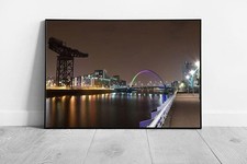 Glasgow Cityscape: Squinty Bridge River Clyde Night Scene - Framed Wall Art