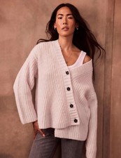 MINT VELVET SOFT ALPACA WOOL CHUNKY KNIT ASYMMETRICAL BUTTONS CARDIGAN XS