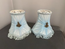 Vintage 5” Clip On Shades X 2  blue new old stock Chiffon pleated Fringed