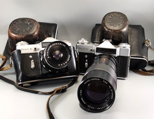 2x Zenit-E 35mm SLR Film Cameras Inc Pentacon 2.8/29 GDR Lens WORKING RepairREAD