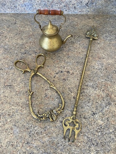 Antique brass fire tools - fire,