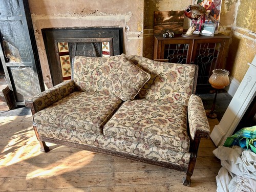 Edwardian carved oak settee - edwardian,