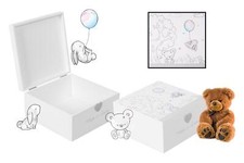 Baby Keepsake Gift Box Wooden Hugs & Kisses Memories New Baby Gift Unisex 18cm