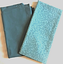 2 Vintage Teal Patterned & Plain Cotton? Fabric Remnants - Colefax & Fowler 1989