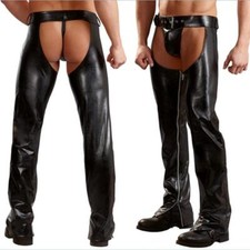 Men's Exotic Sexy PVC Pants Fashion Open Crotch Trousers Tight Pants Clubwear UK