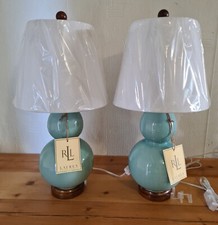 2x Lauren Ralph Lauren Porcelain Crackle Detail Table Lamp Teal