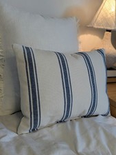 French country blue stripes cushion cover |  linen grain sack rustic decor 