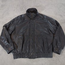 Vintage Biker Leather Jacket Mens 44 Black Soft Bomber Coat Motorcycle Lined