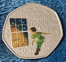 Peter Pan 👀 Through 🪟 50p Unc Coin 2020 Isle Of Man 🇮🇲 Decal Sticker Gift