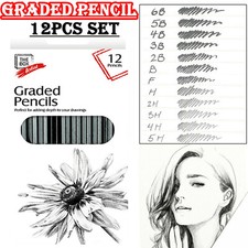 Set Of 12 GRADED ART SKETCHING PENCILS IN CASE HB Drawing/Shades/Light/Dark New