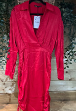 Zara Bright Red Satin Collared