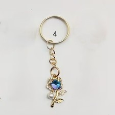 Crystal Flower Rose Shaped Keychain Rhinestone Floral KeyRing (2H) *