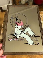 Vintage Original 1980's Sad Clown Pierrot Instrument Wall Mirror Wooden Frame