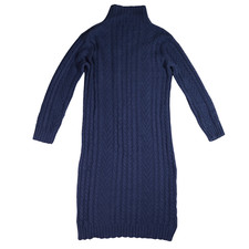 M&S Jumper Dress Womens Small Navy Cable Knit High Neck Long Sleeve Winter