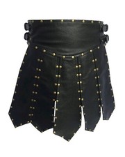 Mens Gladiator Black Kilt Real Leather Heavy Duty Studded Costumes Roman LARP