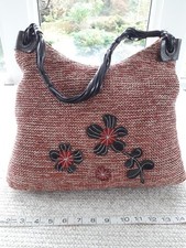 Tula Hand Bag Rafia with Brown Leather Trim Medium Size Tote Shoulder bag