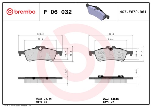 Brake pads set rear right - right, fits