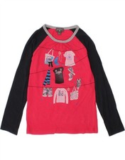CONVERSE Girls Graphic Top Long Sleeve 7-8 Years Pink Colourblock Cotton AB04