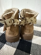 Ugg 11 Girls Suede Bootie Gold Bow Zipper