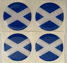 SCOTTISH FLAG SALTIRE WHEEL CENTRE CAP STICKERS X4 RAPTOR VAN RS BLUE WHITE 45mm