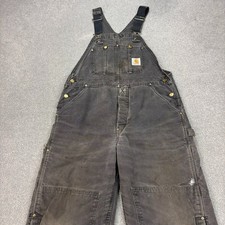 Carhartt Dungarees Adult 34x30 Black Overalls Quilted Duck Bib Double Knee Mens*