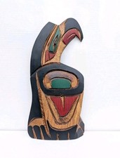 George Matilpi Kwakiutl Eagle Carved Painted Signed Wood Carving First Nations