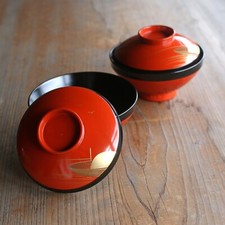 Antiques Japanese Lacquer Bowl Hand Painted with 2Set Makie Travelers Meiji