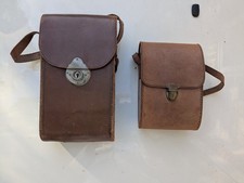 Antique made in England brown hide leather folding camera case/ shoulder bag