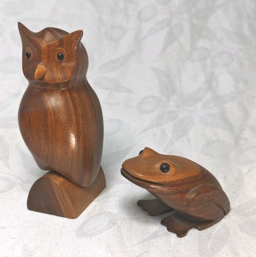 Vintage hand carved wooden owl - carved,