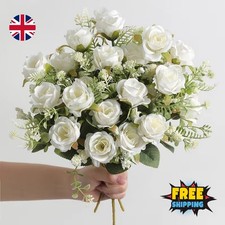 13 Head White Silk Peony Bouquet-Artificial Flowers for Christmas, Wedding Decor