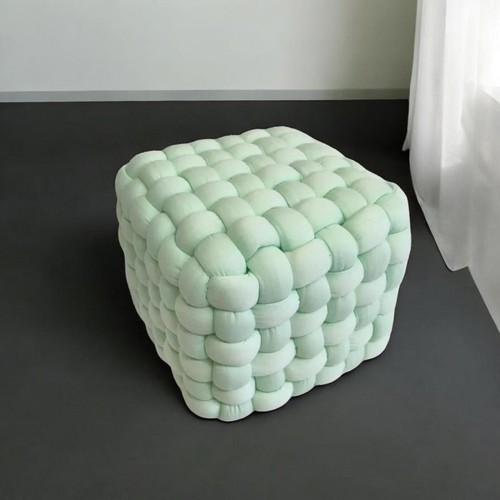 Green knitted footstool - knitted, cube