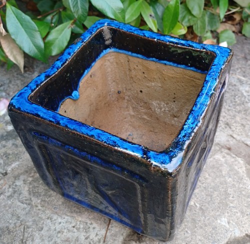 Azure blue black glazed rustic