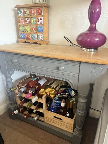 Wooden blue side console table - wooden,
