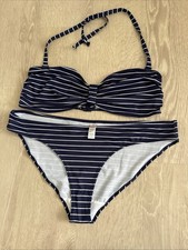Blue And White Striped Unpadded Bandeau Bikini Set Size 18 From Matalan