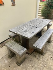 Rustic Wood Garden Table and Bench Set made from railway sleepers