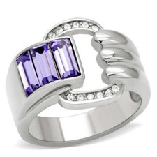 Tanzanite ring purple emerald cut circle silver stainless steel