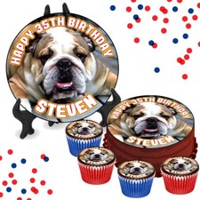 Bulldog PERSONALISED Edible Cake Cupcake Toppers Dog Birthday Party Fun Gift