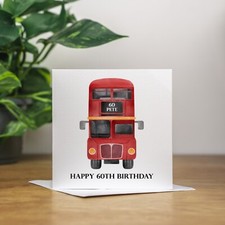 Personalised Handmade 60th Birthday Card Dad Husband Mum Sister Grandma Red Bus