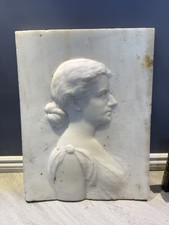 Rare Bas Relief Marble Stone Sculpture of a lady signed by Moses Jacob Ezekiel 
