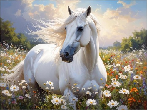 Tile mural white horse - mural, in